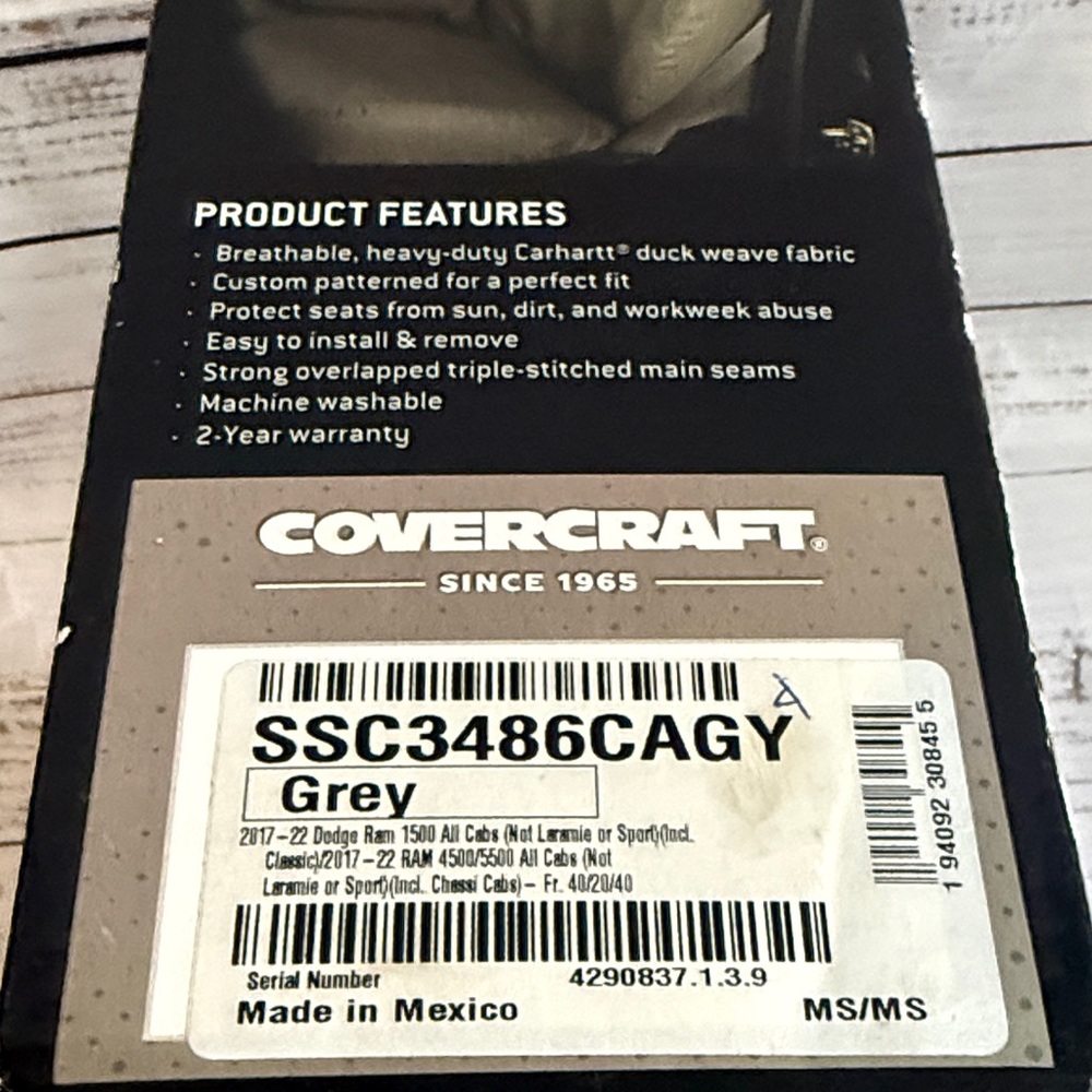 Carhartt GREY Seat Saver Seat Covers Set- 17-22 Dodge Ram-NWT - Picture 8 of 9